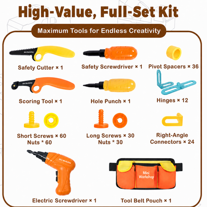 Kids Cardboard Tool Set, 258 Pieces