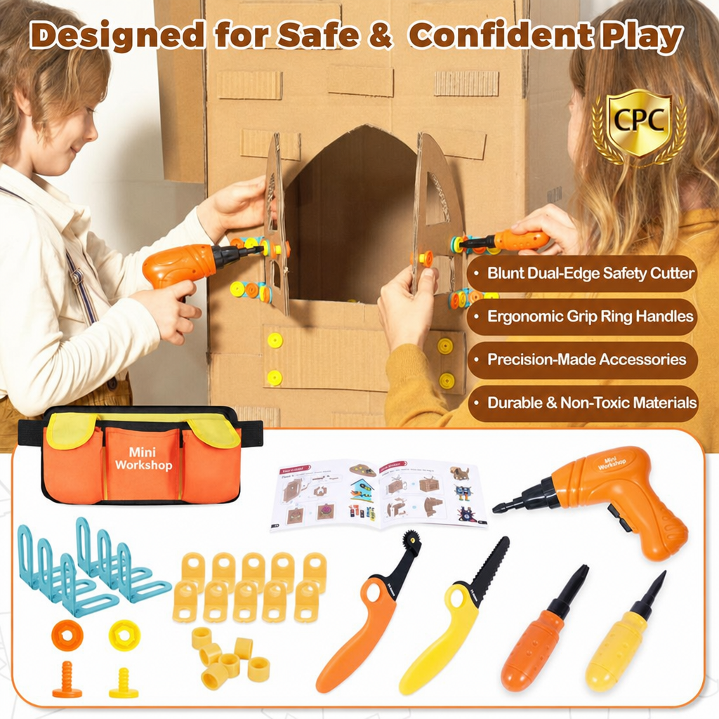 Kids Cardboard Tool Set, 258 Pieces